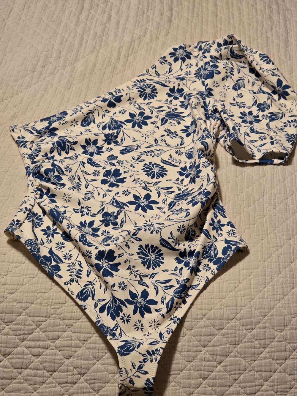 Free People Bodysuit in Blue and Cream Floral